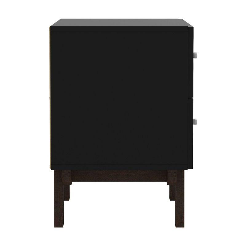 Kincaid Matte Black Wood 2-Drawer Nightstand with Walnut Legs