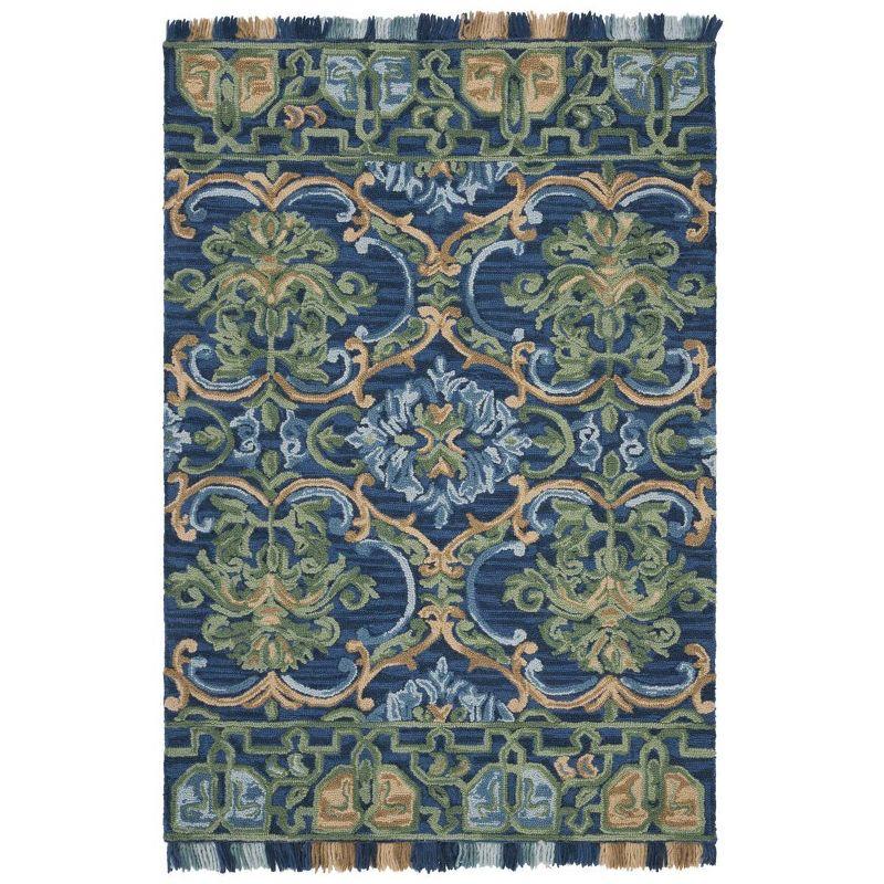 Handmade Blossom Blue Wool Tufted Rectangular Rug