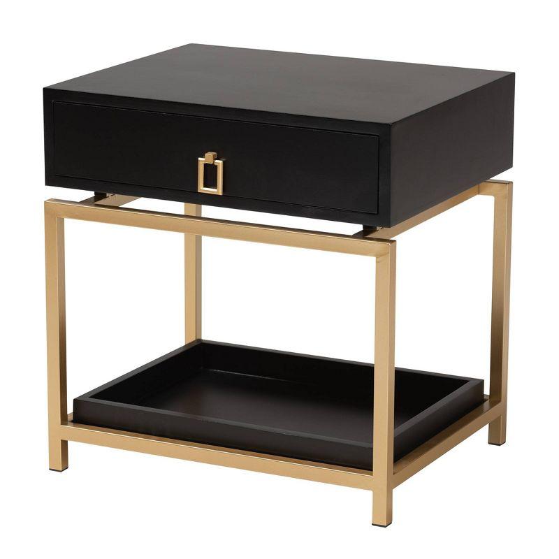 Melosa Black and Gold 1-Drawer End Table with Storage Shelf