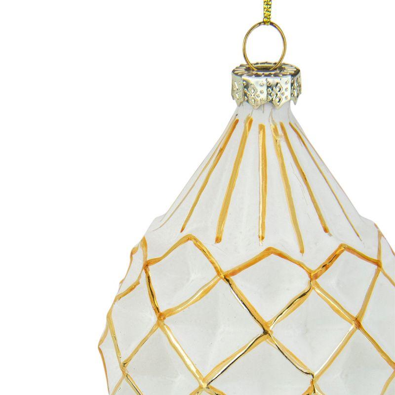 5" Glittered White and Gold Geometric Finial Glass Christmas Ornament