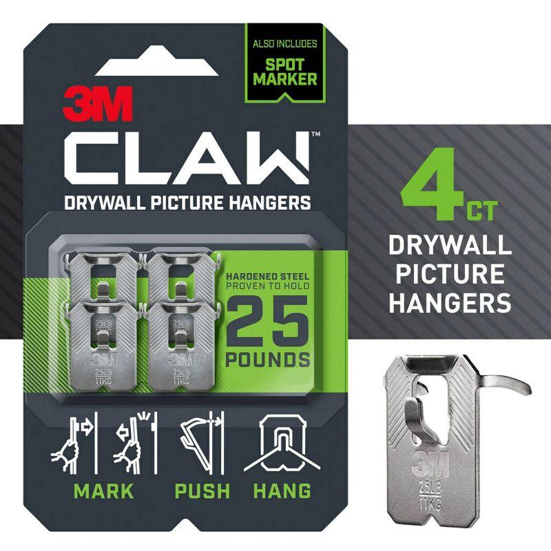 3M 25lb CLAW Drywall Picture Hanger with Temporary Spot Marker + 4 hangers and 4 markers