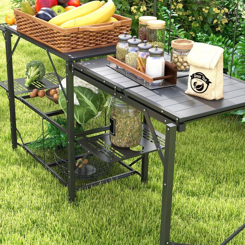 Outsunny Folding Camp Kitchen, Camping Table Cooking Station with Adjustable Lamp Stand