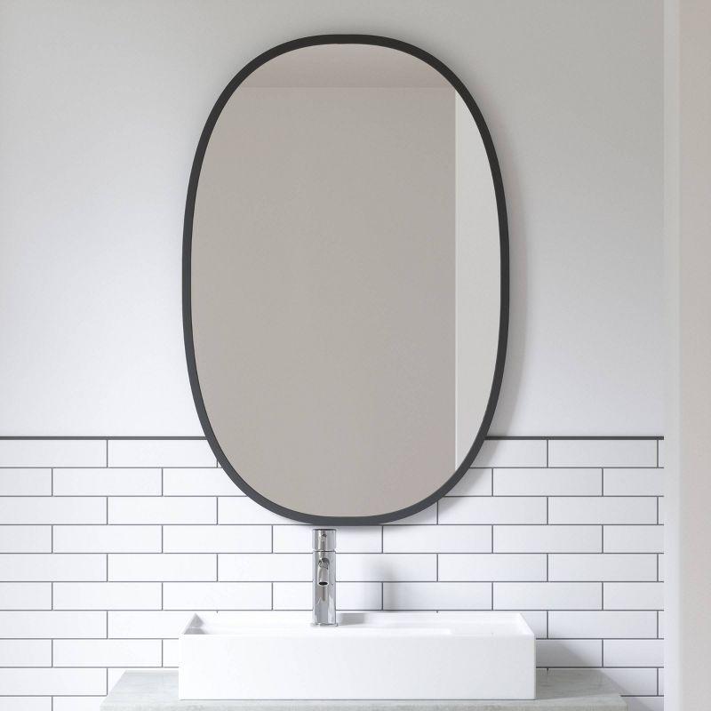 Modern Industrial Hub Oval Wall Mirror with Black Rubber Rim