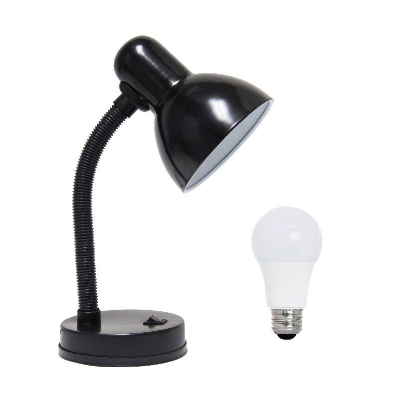 Simple Designs 14.25" Basic Metal Desk Lamp with Flexible Hose Neck (Includes LED Light Bulb) Black