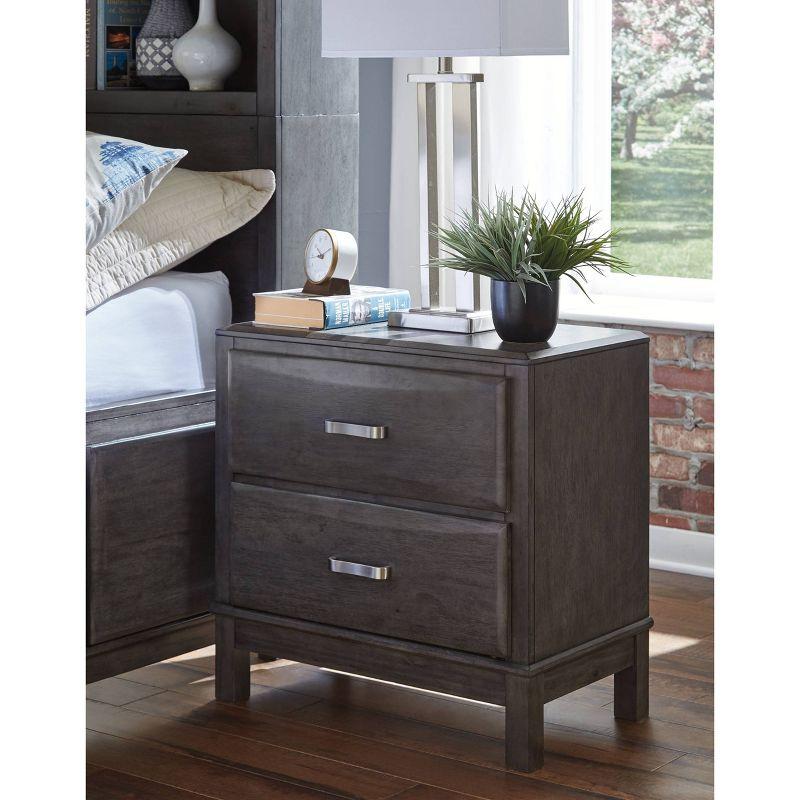 Caitbrook Contemporary Gray 2-Drawer Nightstand with Nickel-Tone Pulls