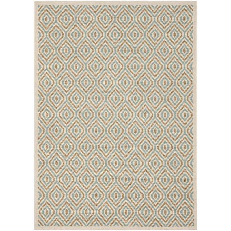 Veranda VER003 Power Loomed Indoor/Outdoor Area Rug - Cream/Aqua - 6'7"x9'6" - Safavieh.