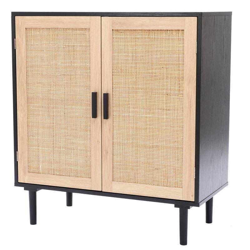 LuxenHome Black and Brown Wood 2-Door Storage Cabinet