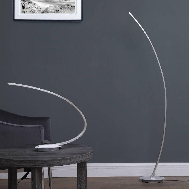 62.25" Modern Arc Metal Tube Floor Lamp (Includes LED Light Bulb) Silver - Ore International