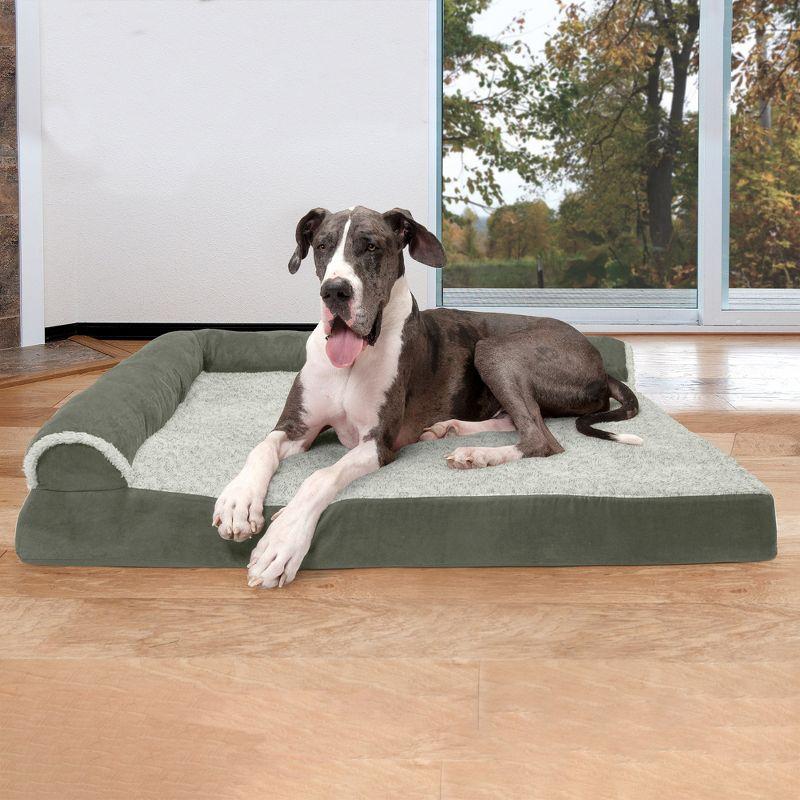 FurHaven Two-Tone Faux Fur & Suede Deluxe Chaise Lounge Orthopedic Sofa Dog Bed