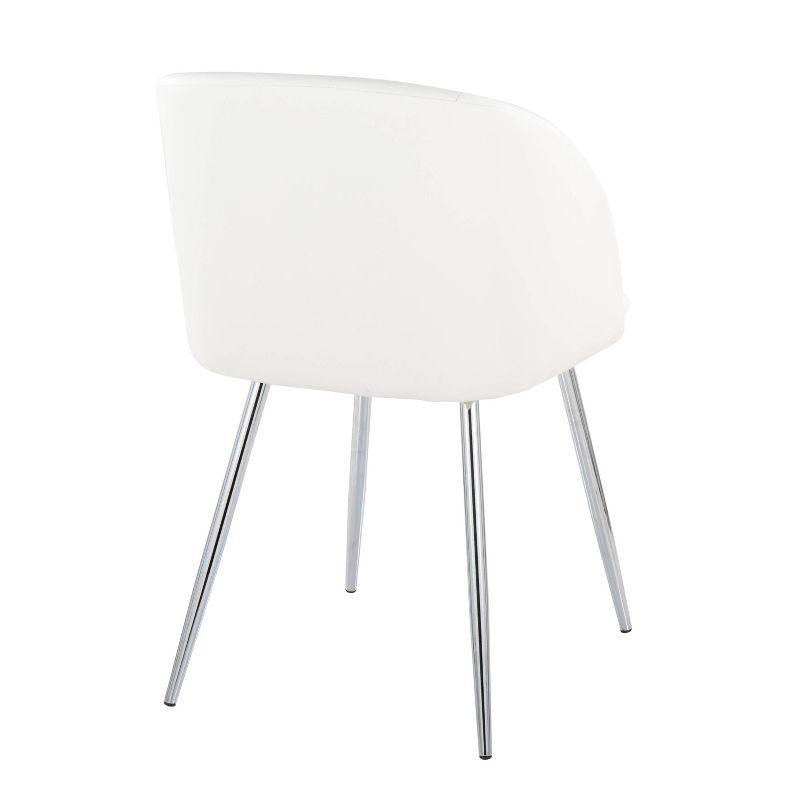 Set of 2 Fran Dining Chairs Chrome/White - LumiSource: Faux Leather Upholstered, Metal Legs, Modern Design