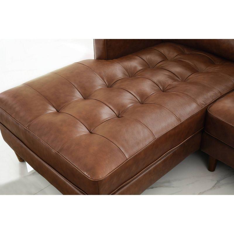 Hobbes Mid-Century Top-Grain Leather Brown Sectional Sofa