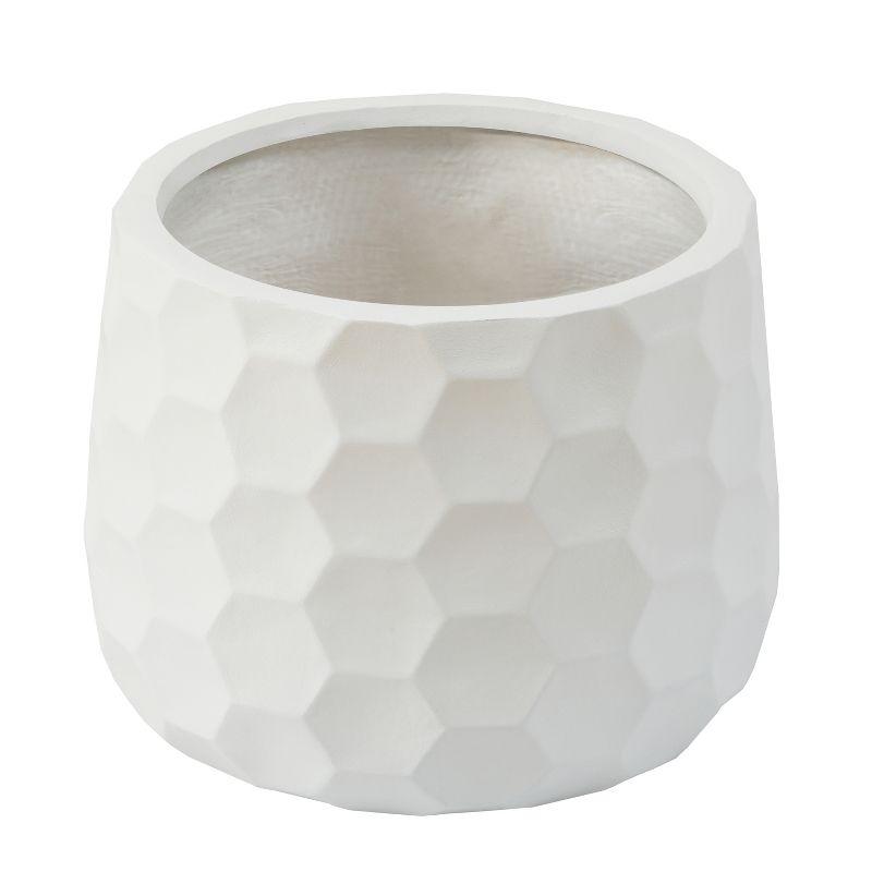 Matte White Geo-Design 12.2" MgO Round Planter for Indoor & Outdoor