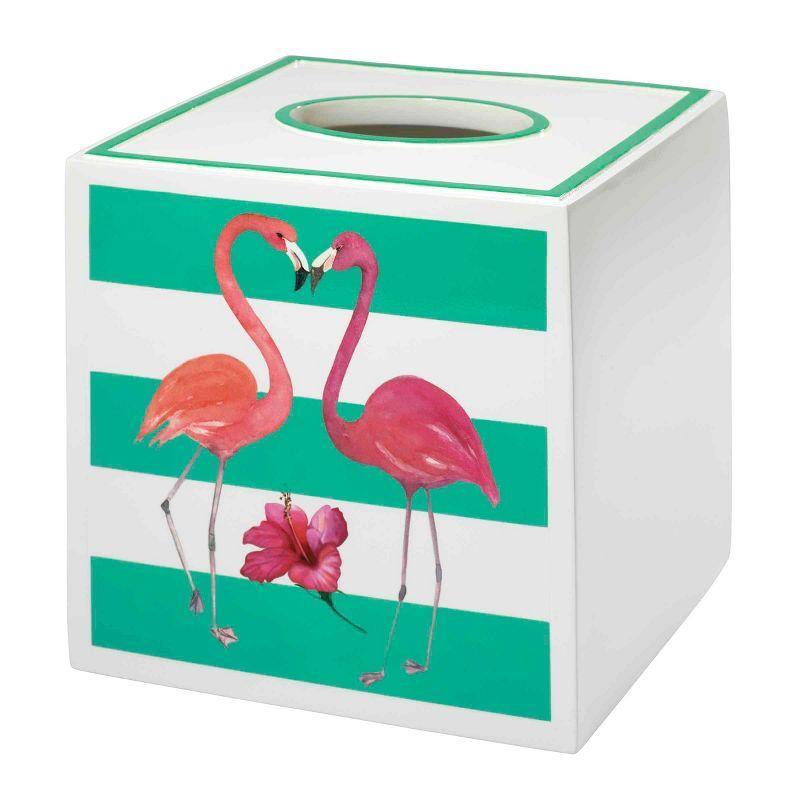 Flamingo Paradise Green and White Resin Tissue Cover