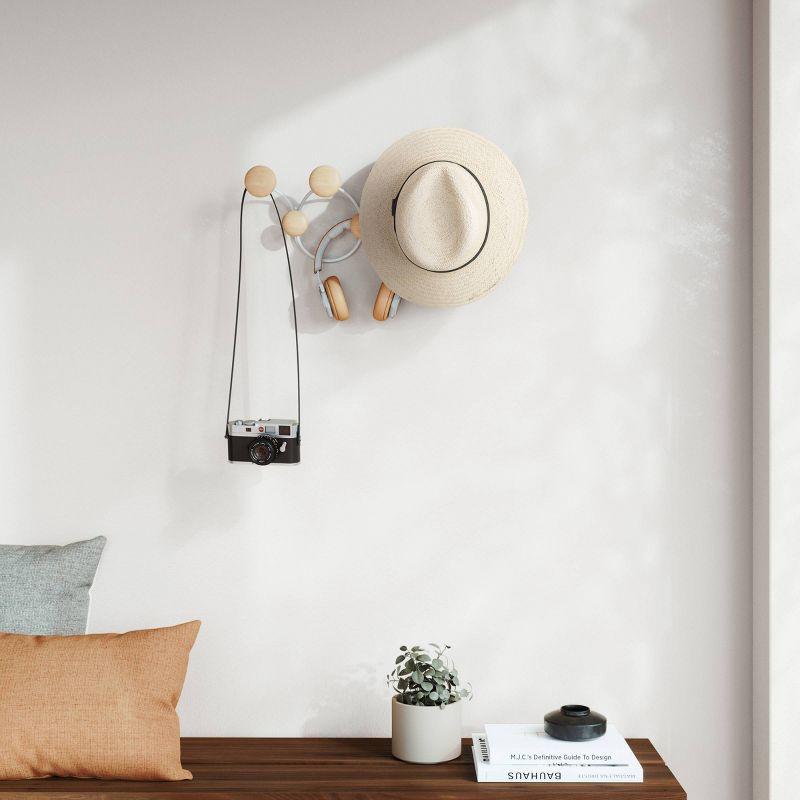 White and Natural Wood 7-Hook Wall Rack