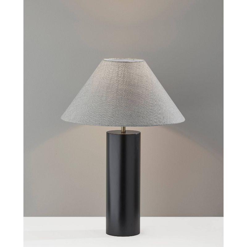 Black Poplar Wood Table Lamp with Light Gray Shade