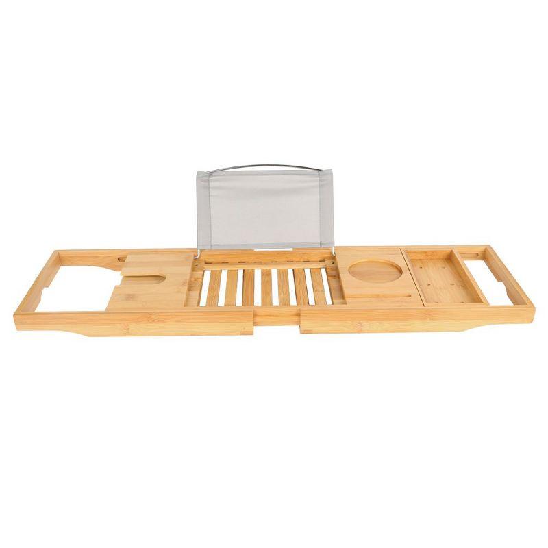 Extendable Natural Bamboo Bathtub Caddy Tray with Wine Holder