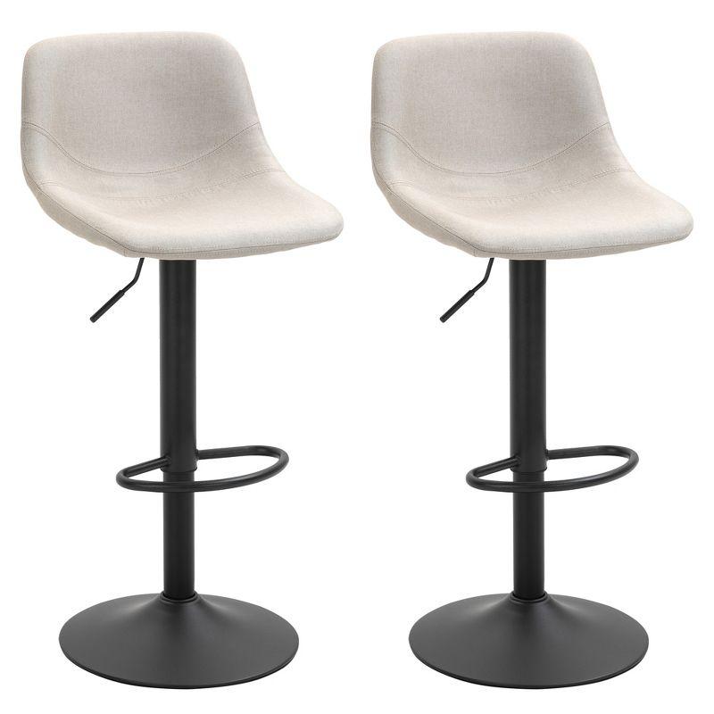 HOMCOM Adjustable Bar Stools Set of 2, Swivel Bar Height Chairs Barstools Padded with Back for Kitchen, Counter, and Home Bar