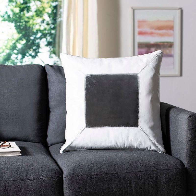 Contemporary Silver and White Cowhide Square Pillow