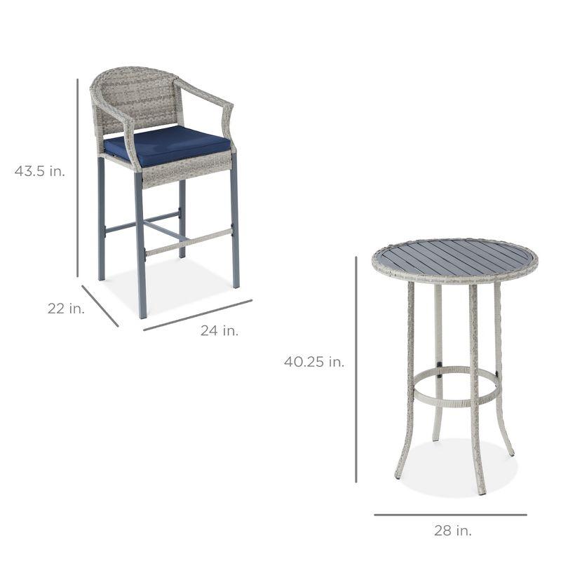 Gray and Blue Wicker Outdoor Bistro Set with Barstools