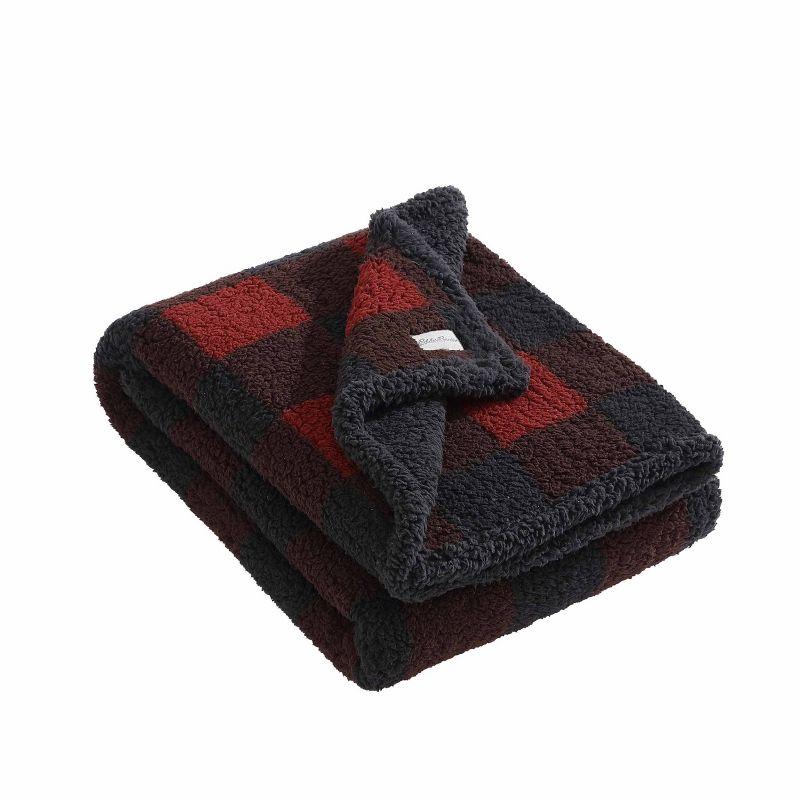 50"x60" Red and Black Plaid Reversible Sherpa Throw Blanket