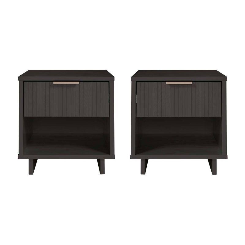 Manhattan Comfort Set of 2 Granville Nightstands with Drawer Dark Gray: UV Painted, Soft Close, Metal Handles