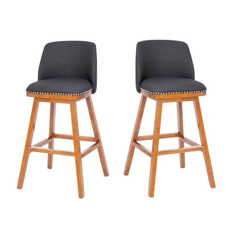 Flash Furniture 2 Pack Commercial Walnut Finish Wood Barstools with Nail Trim-Charcoal Faux Linen