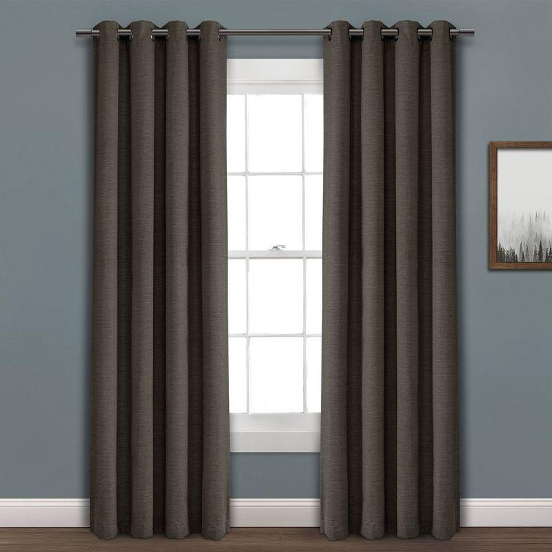 Charcoal Faux Linen Blackout Grommet Curtain Panel