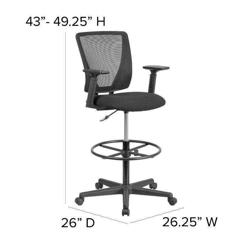 Sinda Mid-Back Mesh Drafting Chair w/ Fabric Seat, Adjustable Foot Ring and Arms