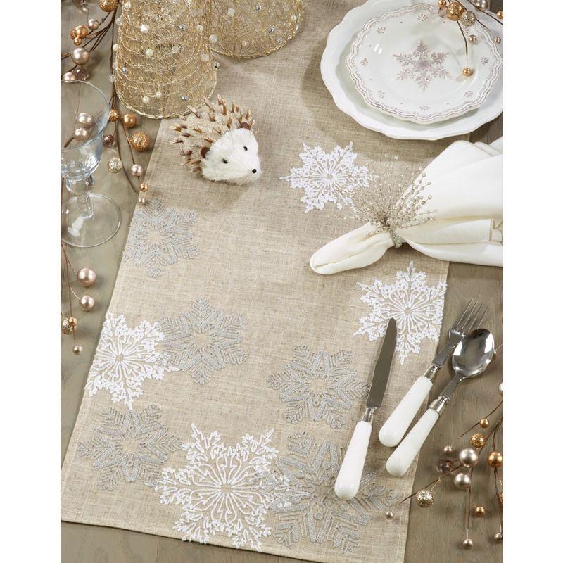 Natural Embroidered Snowflake Polyester Winter Table Runner