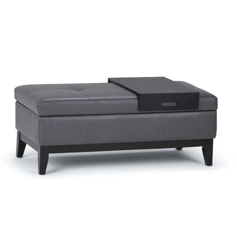 Jackson 42" Stone Grey Faux Leather Tufted Storage Ottoman with Tray