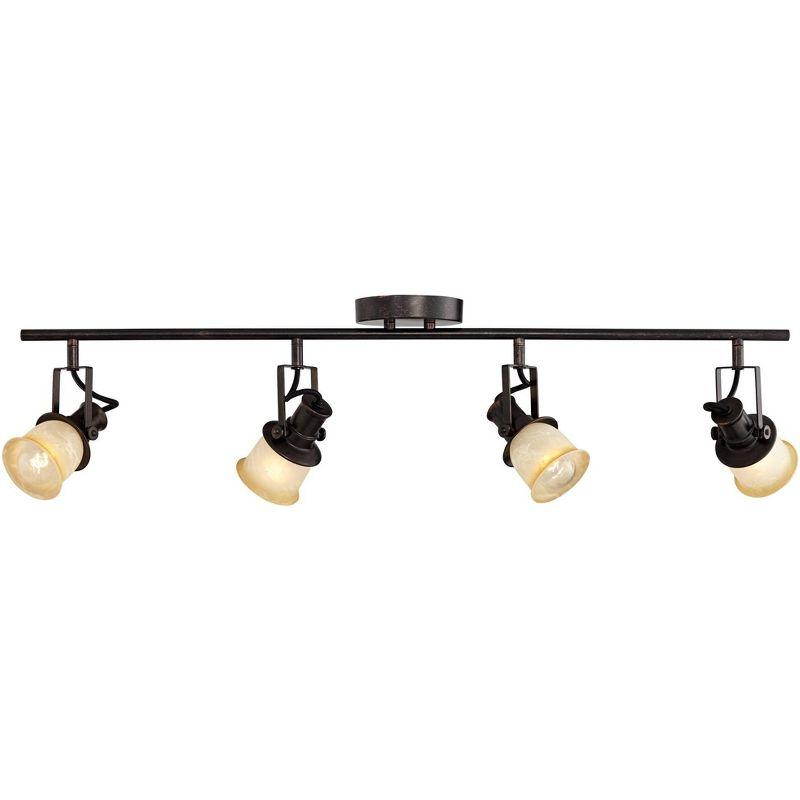 Pro Track 4-Head Ceiling or Wall Track Light Fixture Kit Spot Light Directional Brown Bronze Finish Amber Glass Traditional Kitchen Bathroom 34" Wide