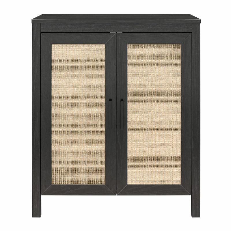 Black Oak MDF Cabinet with Adjustable Shelves and Faux Rattan Doors