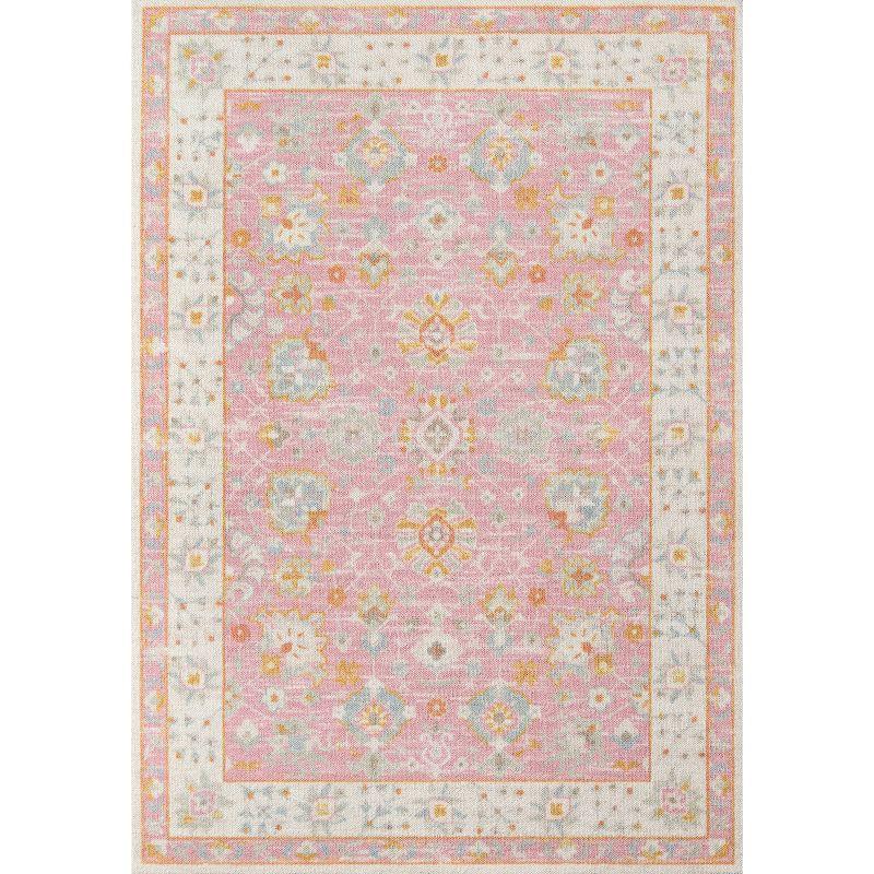 6'6"x9' Anatolia Riylnn Area Rug Pink - Momeni: Wool & Nylon, Bohemian Floral, Low Pile, Machine Made, Indoor Use
