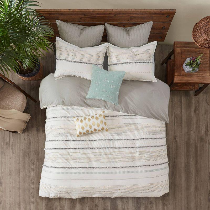 Nea Off-White and Gray Cotton King Duvet Set