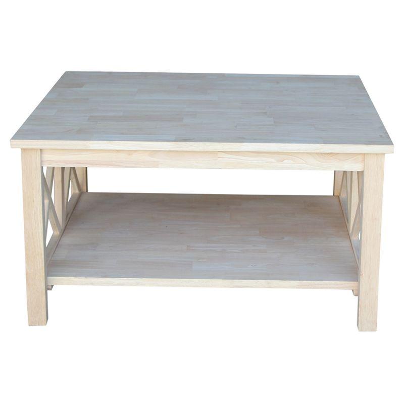 Hampton Square Coffee Table - Unfinished - International Concepts: Hardwood, 34" Wide, Fixed Shelf