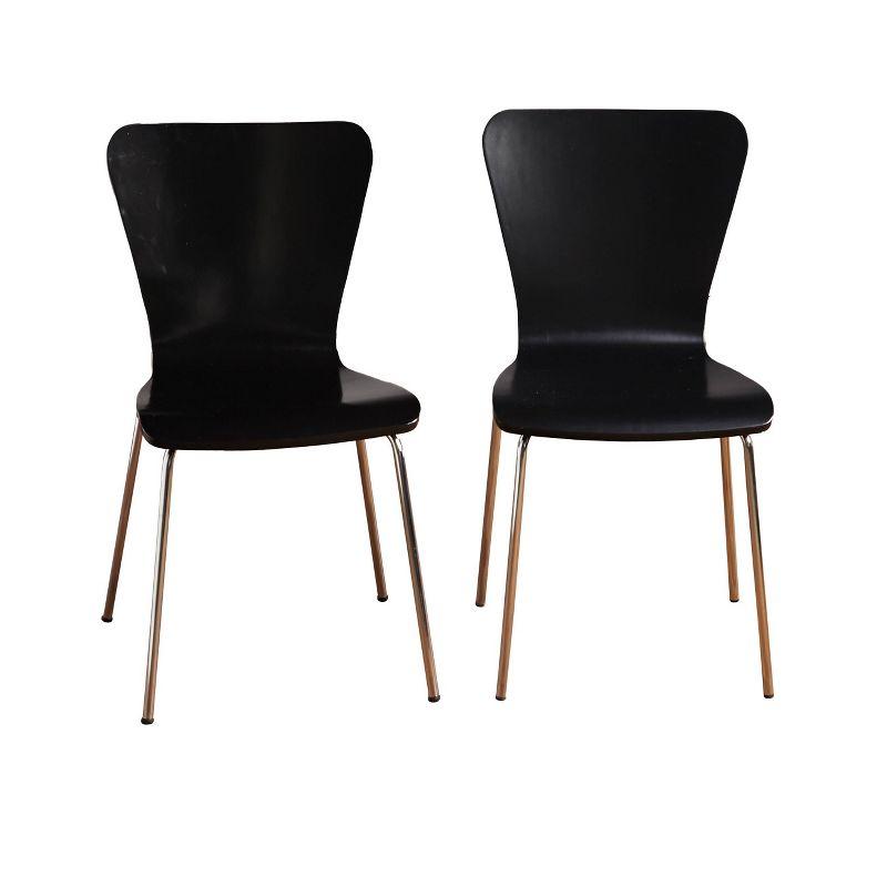 Set of 2 Pisa Modern Bentwood Dining Chairs Black - Buylateral: Chrome-Plated Legs, Stackable