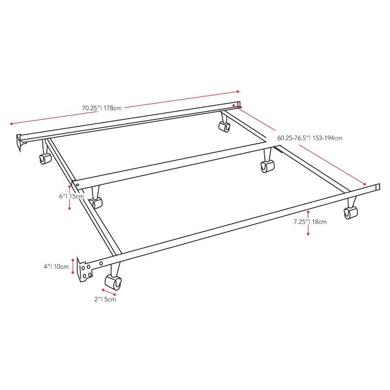 Queen/King Adjustable Metal Bed Frame - CorLiving: Steel Construction, Caster Wheels, Box Spring Required