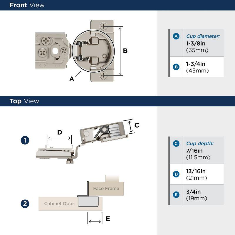 Amerock Concealed Compact Hinge for Face Frame Cabinets, 2 Pack