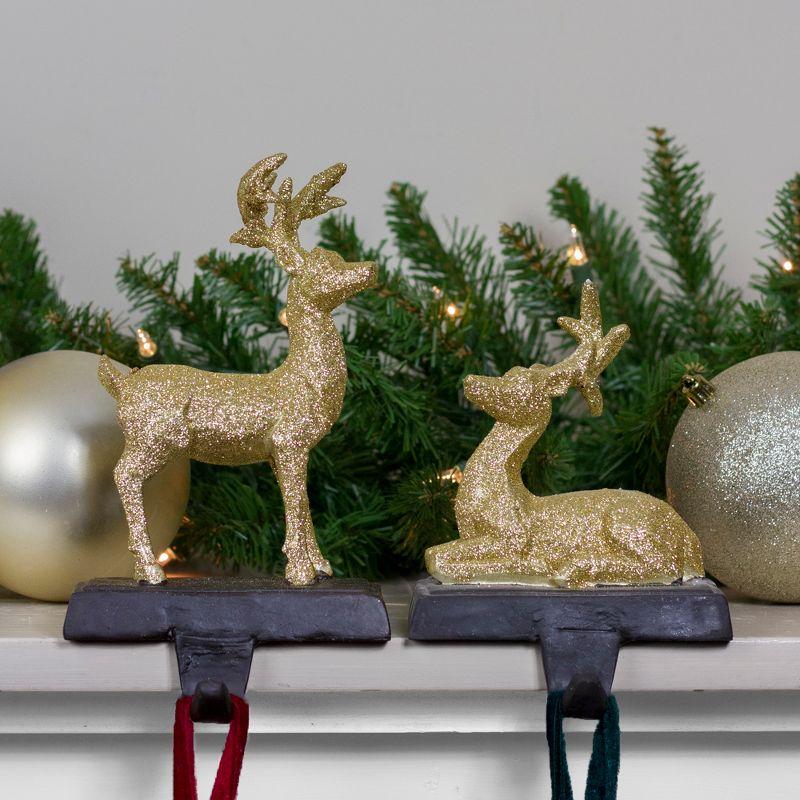 Northlight Reindeer Glittered Christmas Stocking Holders - 8.5" - Gold - Set of 2