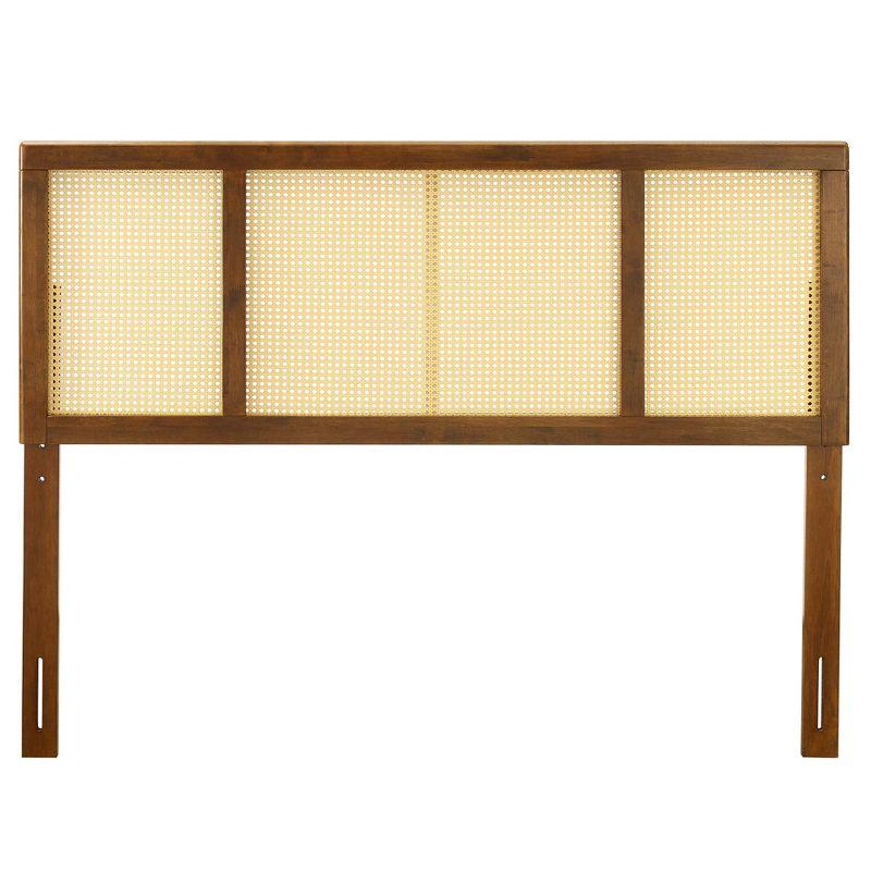 Modway Delmare Cane Headboard – King Size Woven Rattan Accent Panel with Natural Wood Frame and Mid-Century Style