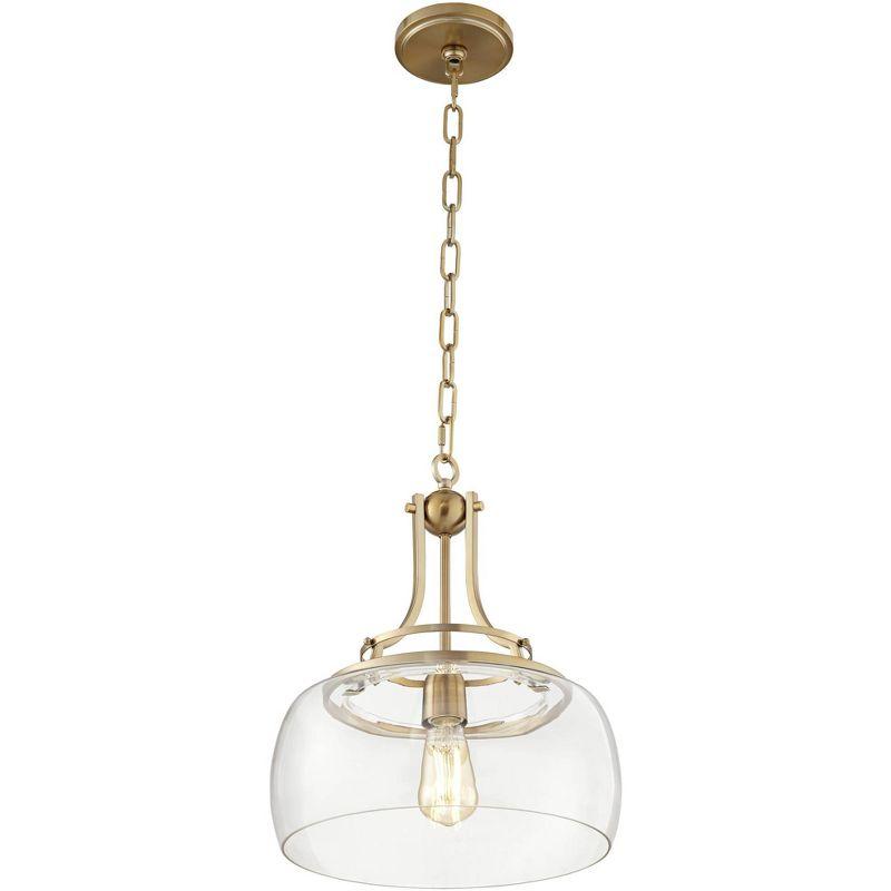 Franklin Iron Works Charleston Brass Pendant Lighting 13 1/2" Wide Modern LED Clear Glass Shade for Dining Room House Foyer Kitchen Island Entryway