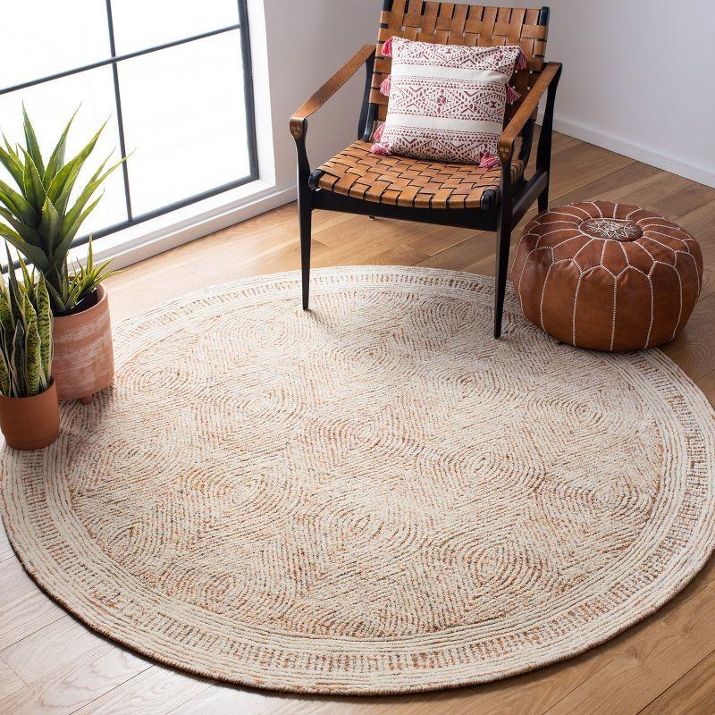 Abstract ABT340 Handmade Indoor Area Rug - Ivory/Rust - 4' Round - Safavieh