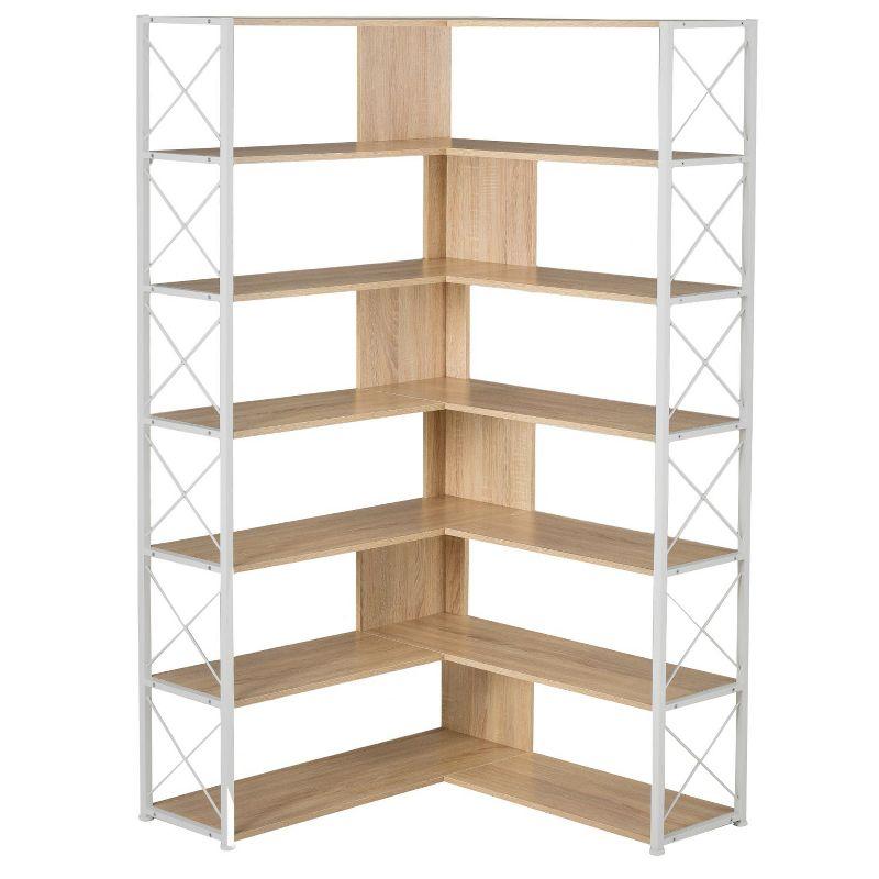 7-Tier Bookcase Home Office Bookshelf, L-Shaped Corner Bookcase with Metal Frame, Industrial Style Shelf with Open Storage, MDF Board-The Pop Home