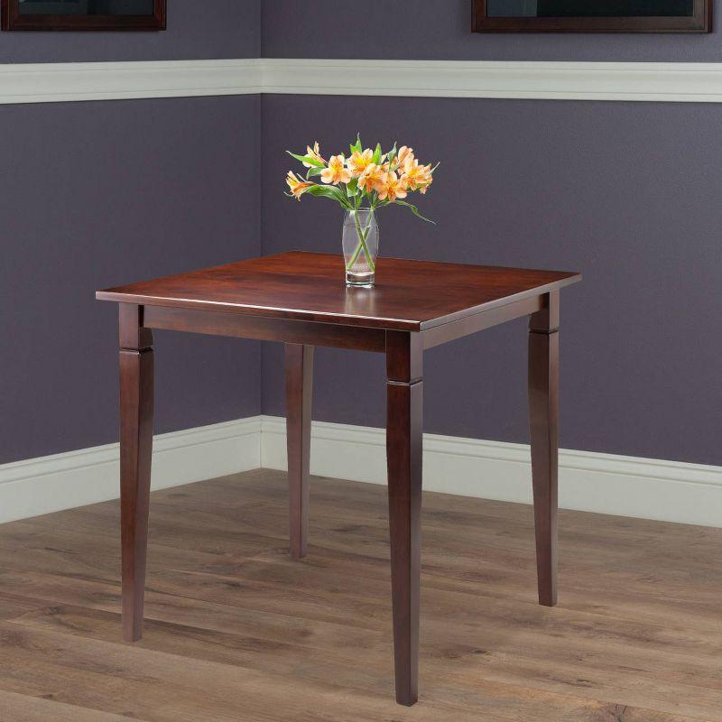 Winsome Kingsgate Dining Table Routed with Tapered Leg Walnut: Hardwood Square Kitchen Table for 4, Modern Style