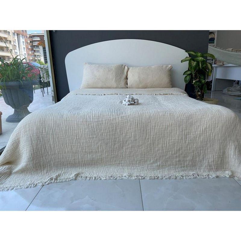 Sussexhome Muslin Blanket 4 Layers, Soft Bedspread, 100% Cotton Muslin Bed Cover, Reversible Coverlet, Ivory, 63x90 inches Twin Size