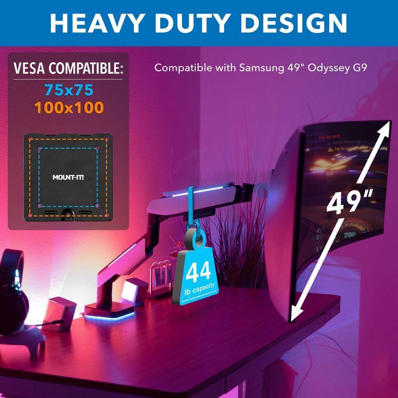 Mount-It! Heavy-Duty Ultrawide Monitor Arm up to 49" / 44 Lbs. for Samsung Odyssey G9, 75x75 & 100x100 VESA Desk Mount for Widescreen Curved Monitors