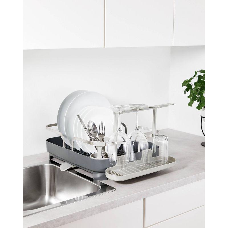 Charcoal Metal Dish Rack with Utensil Cup and Wine Glass Holder