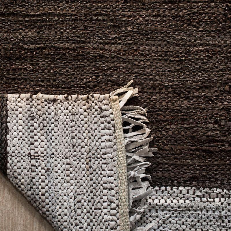 Vintage Leather VTL310 Hand Woven Indoor Area Rug - Light Grey/Dark Brown - 4'x6' - Safavieh