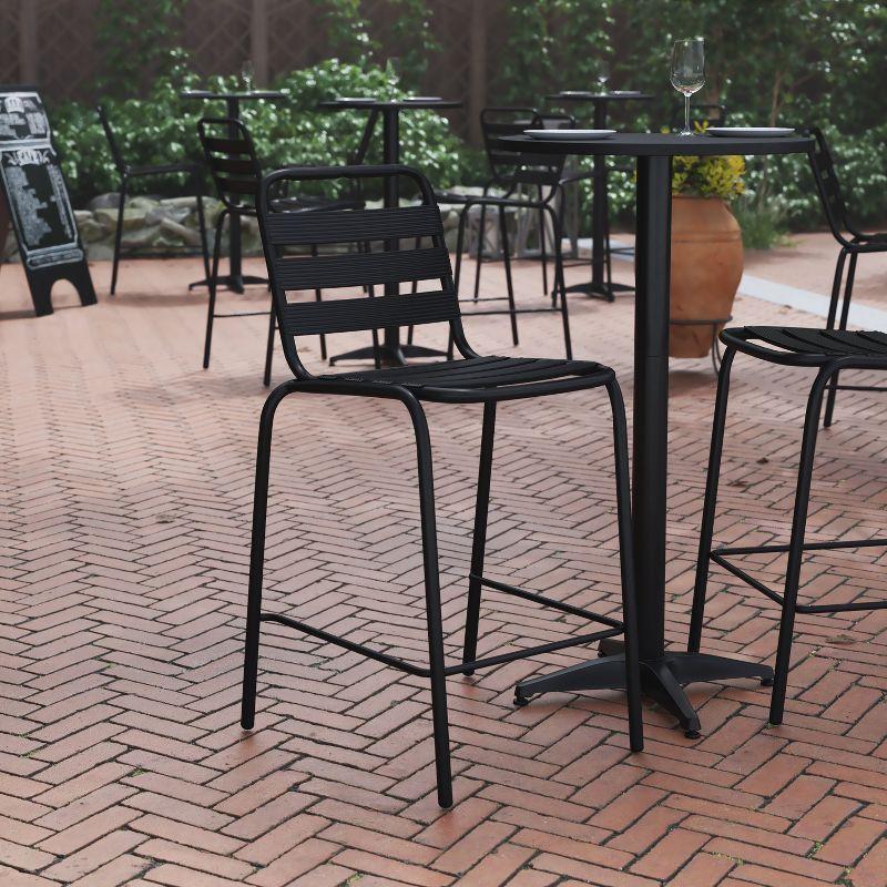 Flash Furniture Lila Commercial Black Metal Indoor-Outdoor Restaurant Bar Height Stool with Metal Triple Slat Back