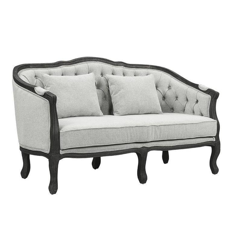 64" Samael Sofa Gray Linen, Dark Brown Finish, Carved Wood - Acme Furniture: Vintage French Design, No Assembly Required